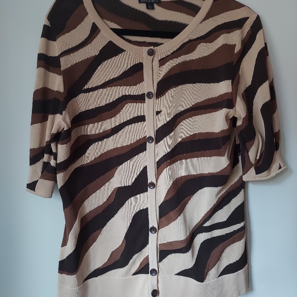 Lafayette 148 Brown Zebra Stripe Blouse Size L